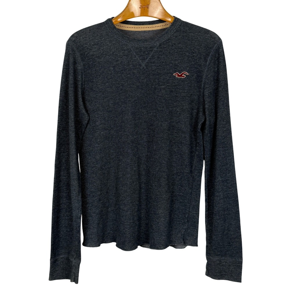 Hollister California Y2K Gray Thermal Long Sleeve Shirt Seagull Logo Large